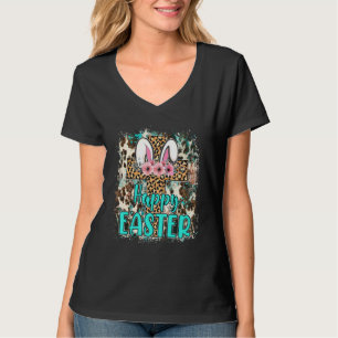 T-shirt Happy Bunny Pâques Croix Léopard Avec Fleurs 1