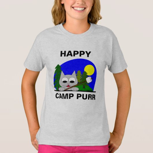 T-shirt Happy Camp Purr Funny Camping Cartoon T Chemise (Devant)
