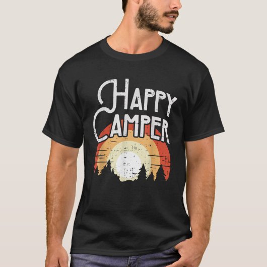 T-shirt Happy Camper Sunset Retro Hiking Camp Nature Campi (Devant)