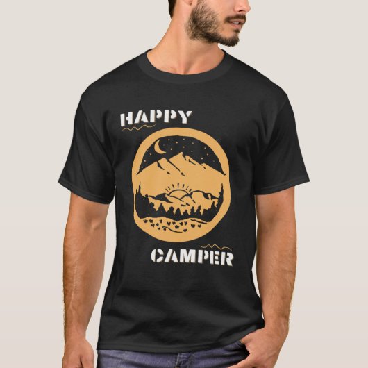 T-shirt Happy Camper Travel Adventure Hike Wander Backpack (Devant)