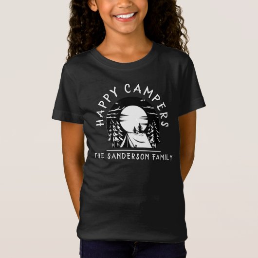 T-Shirt Happy Campers Nom de famille Camping Trip Black Wh (Devant)