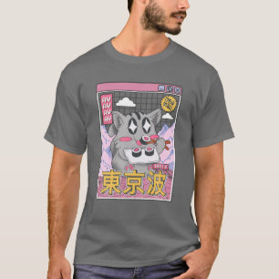 T-shirt Happy Cat Manger Sushi Vaporwave Aesthétique Anime