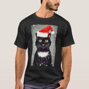 T-shirt Happy Cat Santa Hat hiver Noël Vinta