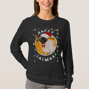 T-shirt Happy Catmas Siamese Chat de Noël à Santa Hat