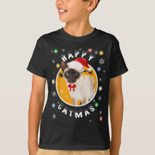 T-shirt Happy Catmas Siamese Chat de Noël à Santa Hat