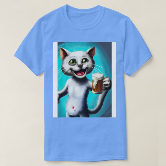 T-shirt Happy Chat avec bière 1 (Design devant)