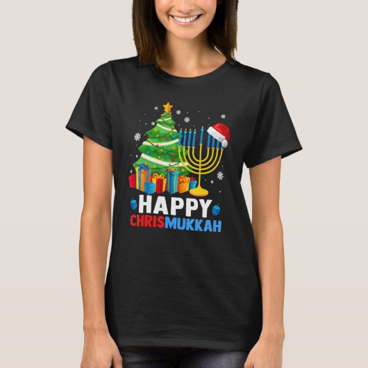 T-shirt Happy Chrismukkah Christmas Tree Menorah Chanukah (Devant)