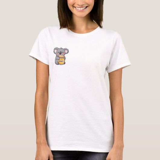 T-shirt Happy Cute Koala Hugging a Big Jar of Honey (Devant)