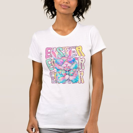 T-shirt Happy Easter Bunny Coquette Bow Preppy Easter Day  (Devant)