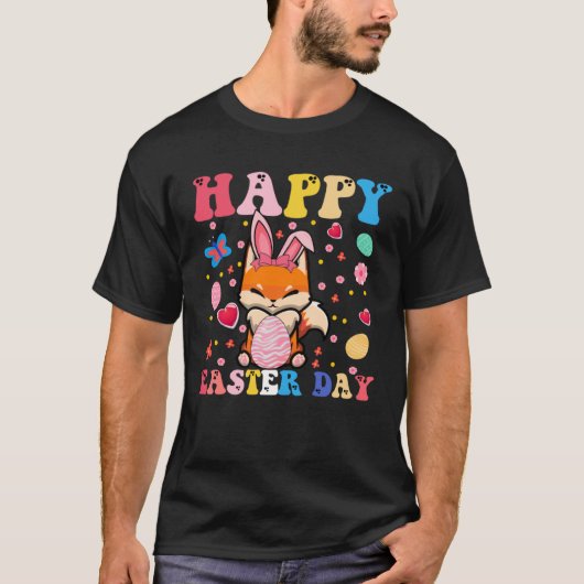 T-shirt Happy Easter Bunny Fox Easter Day Groovy (Devant)