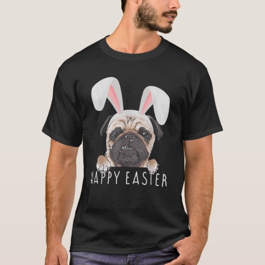 T-shirt Happy Easter Bunny Funny Pajama Dress Pug Party Ra (Devant)
