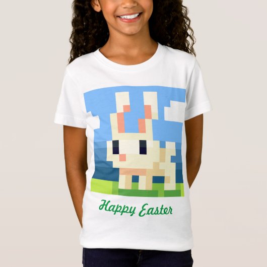 T-Shirt Happy Easter bunny pixels, shirt, Pixel Art (Devant)