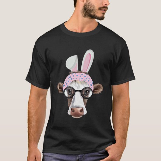 T-shirt Happy Easter Bunny Rabbit Ears Cute Cow  Floral Gl (Devant)