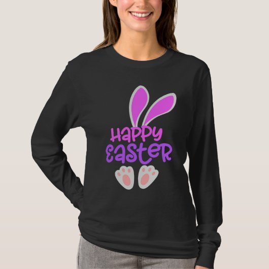 T-shirt Happy Easter Bunny Rabbit Egg Hunt Cute Ears Girls (Devant)