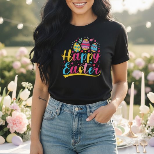 T-shirt Happy Easter Colorful Bunny Floral Egg