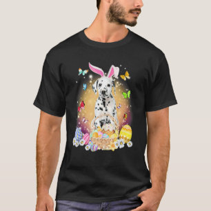 T-shirt Happy Easter Cute Bunny Dog Dalmatian Eggs Basket