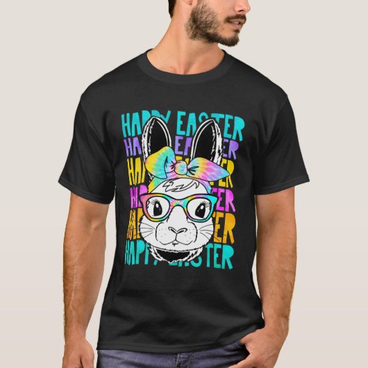 T-shirt Happy Easter Cute Bunny Face Tie Dye Glasses Easte (Devant)