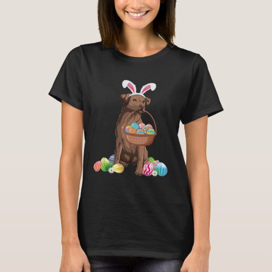 T-shirt Happy Easter Cute Chocolate Labrador Bunny Dog Ea (Devant)