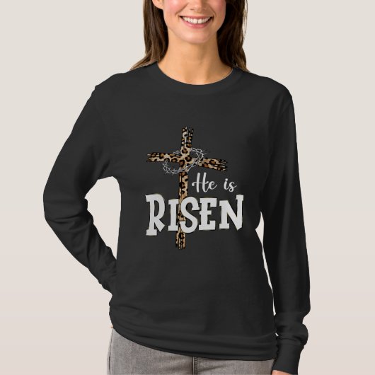 T-shirt Happy Easter Day He Is Risen Jesus Leopard Christi (Devant)