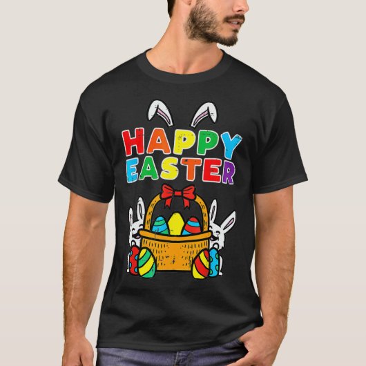 T-shirt Happy Easter Egg Basket Bunny Ears (Devant)