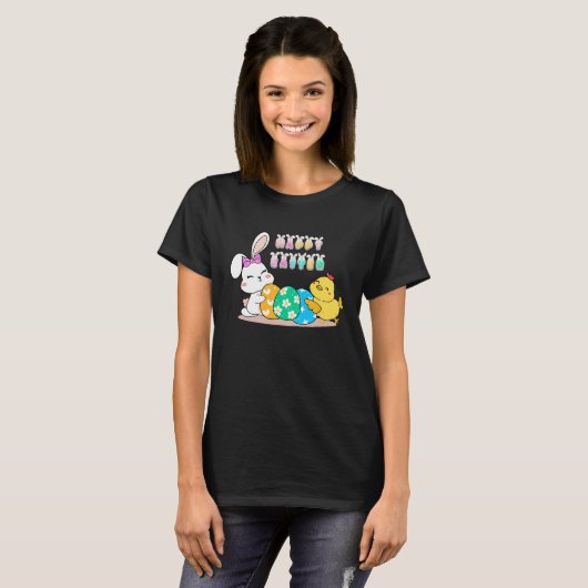 T-shirt happy easter eggs egg bunny chick (Devant entier)