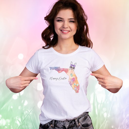 T-shirt Happy Easter Florida State Pastel Eggs and Bunny