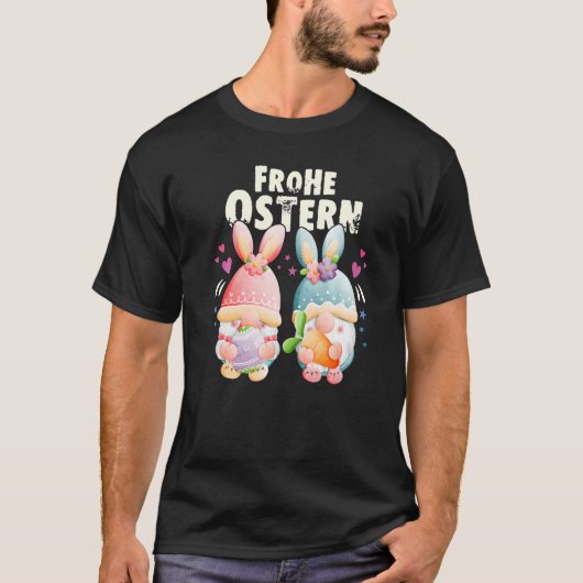 T-shirt Happy Easter in German Gnome with bunny ears Easte (Devant)