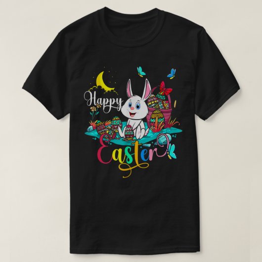 T-shirt Happy Easter Night Bunny Easter Eggs  (Design devant)