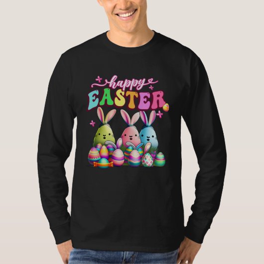 T-shirt Happy Easter  Rabit Eggs Retro Groovy Bunny Easter (Devant)