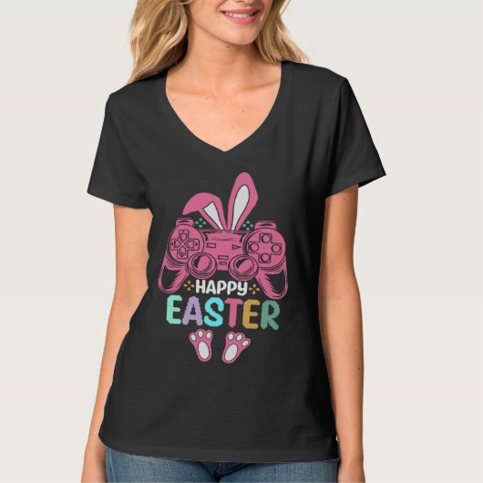 T-shirt Happy Easter Retro Bunny Video Gaming Controller W (Devant)