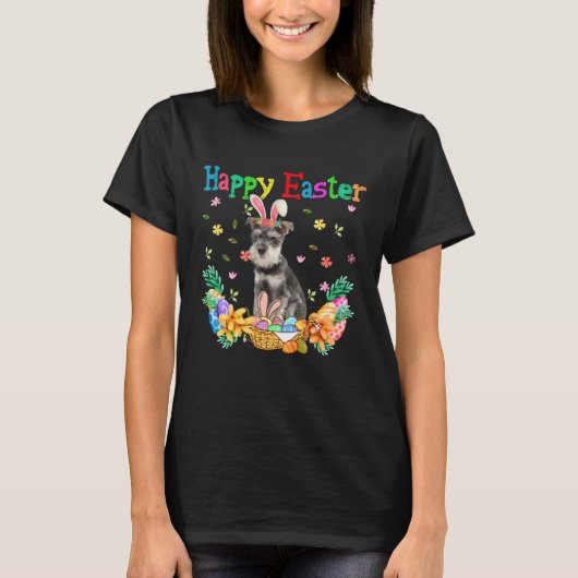 T-shirt Happy Easter Schnauzer Bunny Schnauzer Eggs (Devant)