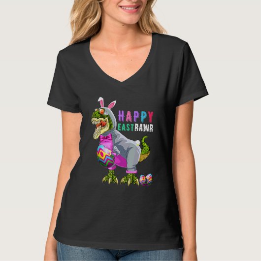 T-shirt Happy Eastrawr T Rex Dinosaur Easter Bunny Egg Cos (Devant)