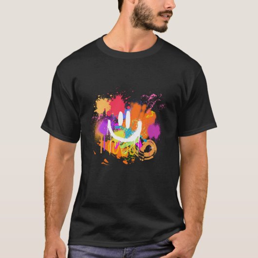 T-shirt Happy Face Emoticon Fun Vivid Graffiti Style Graph (Devant)
