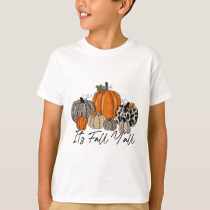 T-shirt Happy Fall Y’all Citrouille Leopard Son Fall Yall