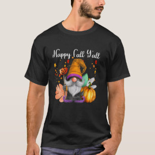 T-shirt Happy Fall Y All Gnomes Citrouilles Halloween Funn
