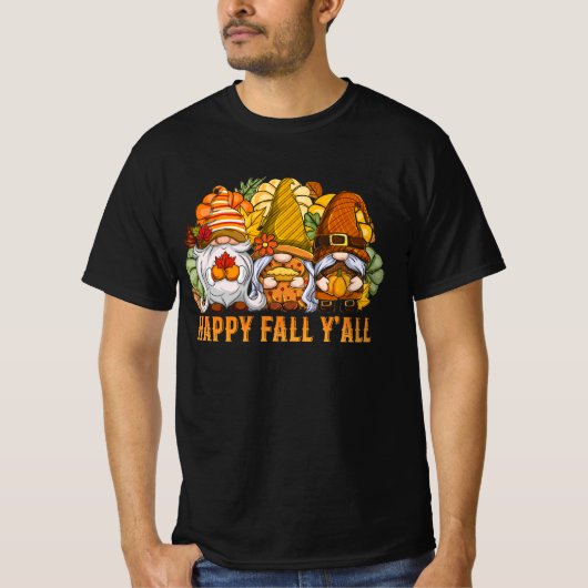 T-shirt Happy Fall Y'all Automne Gnomes Citrouille Spice F (Devant)