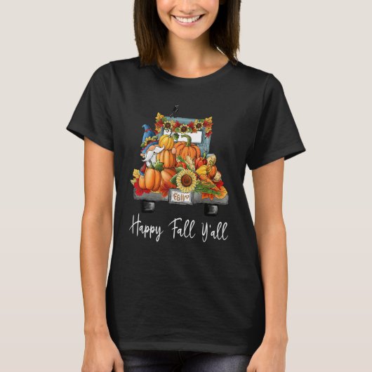 T-shirt Happy Fall Yall Autumn Truck Leopard Pumpkin Autu (Devant)