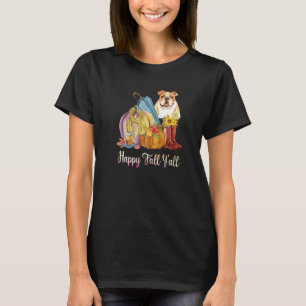 T-shirt Happy Fall Y'all Bulldog Chien Maman Citrouille Fa