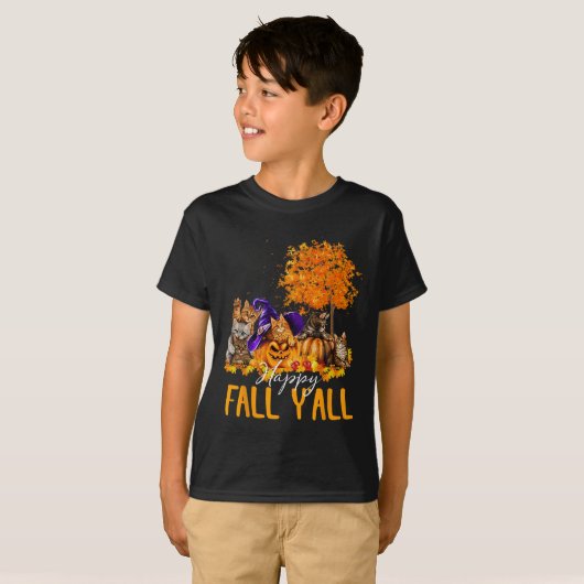 T-shirt Happy Fall Y'all Cats Lover Automne Citrouille Map (Devant entier)