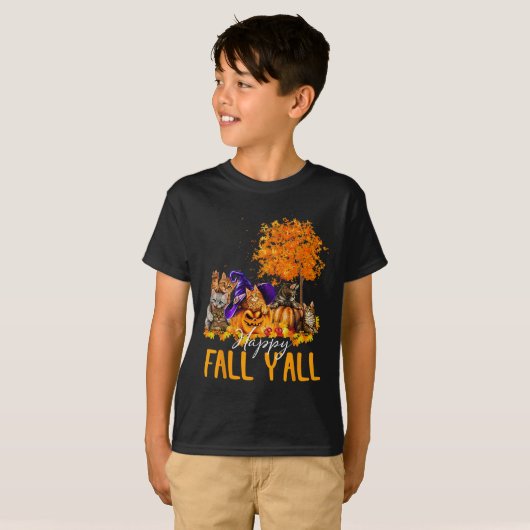 T-shirt Happy Fall Y'all Cats Lover Automne Citrouille Map (Devant entier)