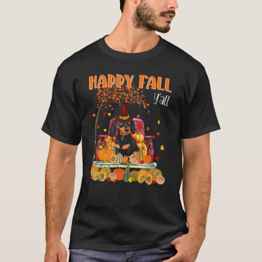 T-shirt Happy Fall Y'all Dachshund Dog on Truck Pumkin Fa (Devant)