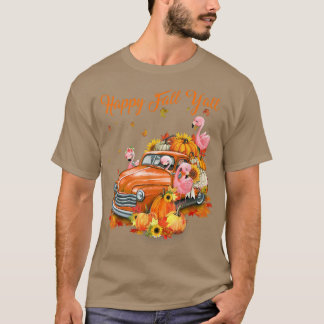 T-shirt Happy Fall Yall Flamant rose Camion Citrouille Aut