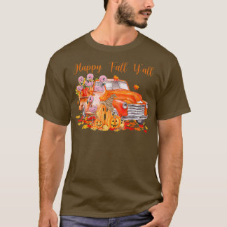 T-shirt Happy Fall Y'all Flamant rose Citrouille Camion Au
