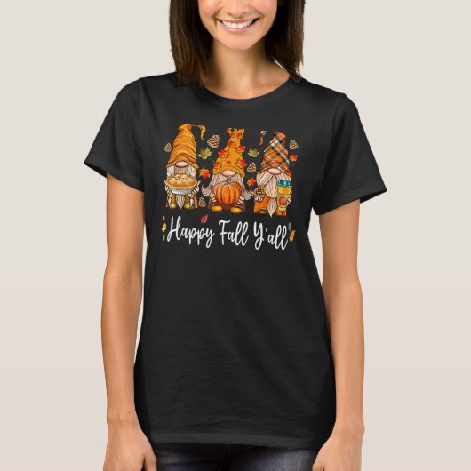 T-shirt Happy Fall Y'all Gnome Camion Citrouille Automne M (Devant)