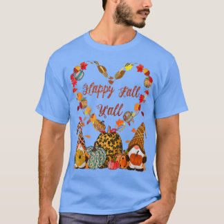 T-shirt Happy Fall Y'all Gnome Leopard Citrouille Funny Au