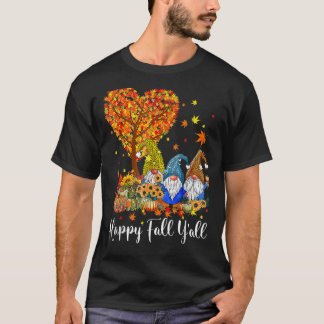 T-shirt Happy Fall Y'all Gnome Leopard Citrouille Funny Au