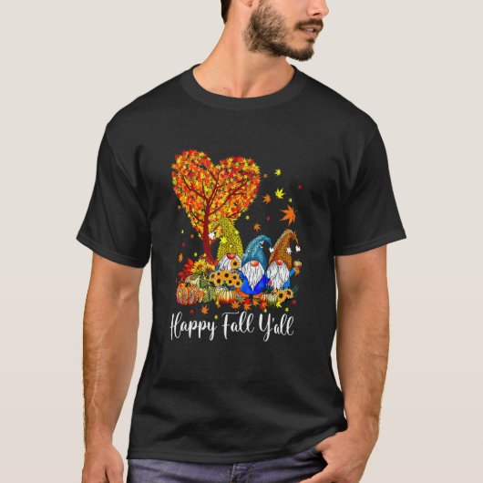 T-shirt Happy Fall Y'all Gnome Leopard Pumpkin Autumn Gno (Devant)