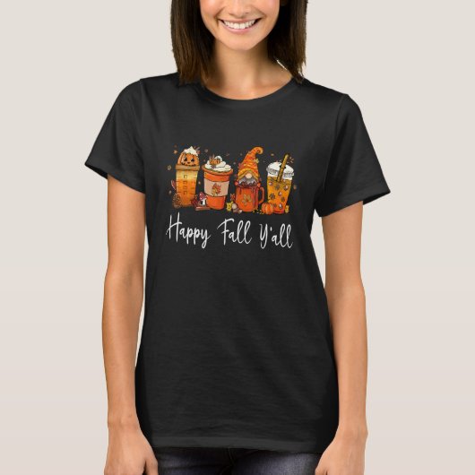 T-shirt Happy Fall Yall Gnome Leopard Pumpkin Autumn Gnom (Devant)
