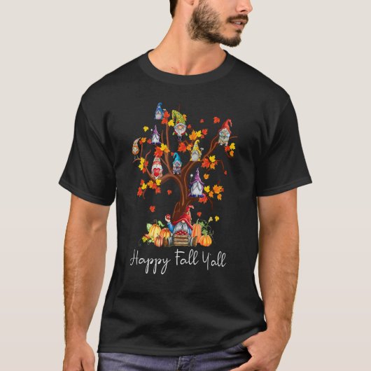 T-shirt Happy Fall Y'all Gnomes Citrouille Autumn Tree Mer (Devant)