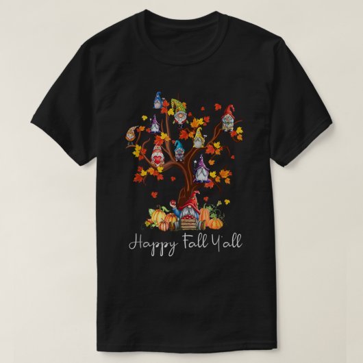 T-shirt Happy Fall Yall Gnomes Citrouille Autumn Tree Than (Design devant)